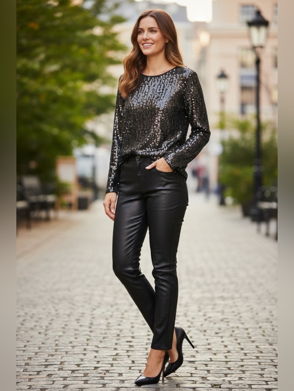 MICHAEL Michael Kors Silver Sequin Long Sleeve Top